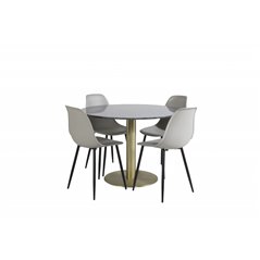 Estelle Round Dining Table ø106 H75 - Black / Brass, Polar Plastic Dining Chair - Black Legs / Grey Plastic_4