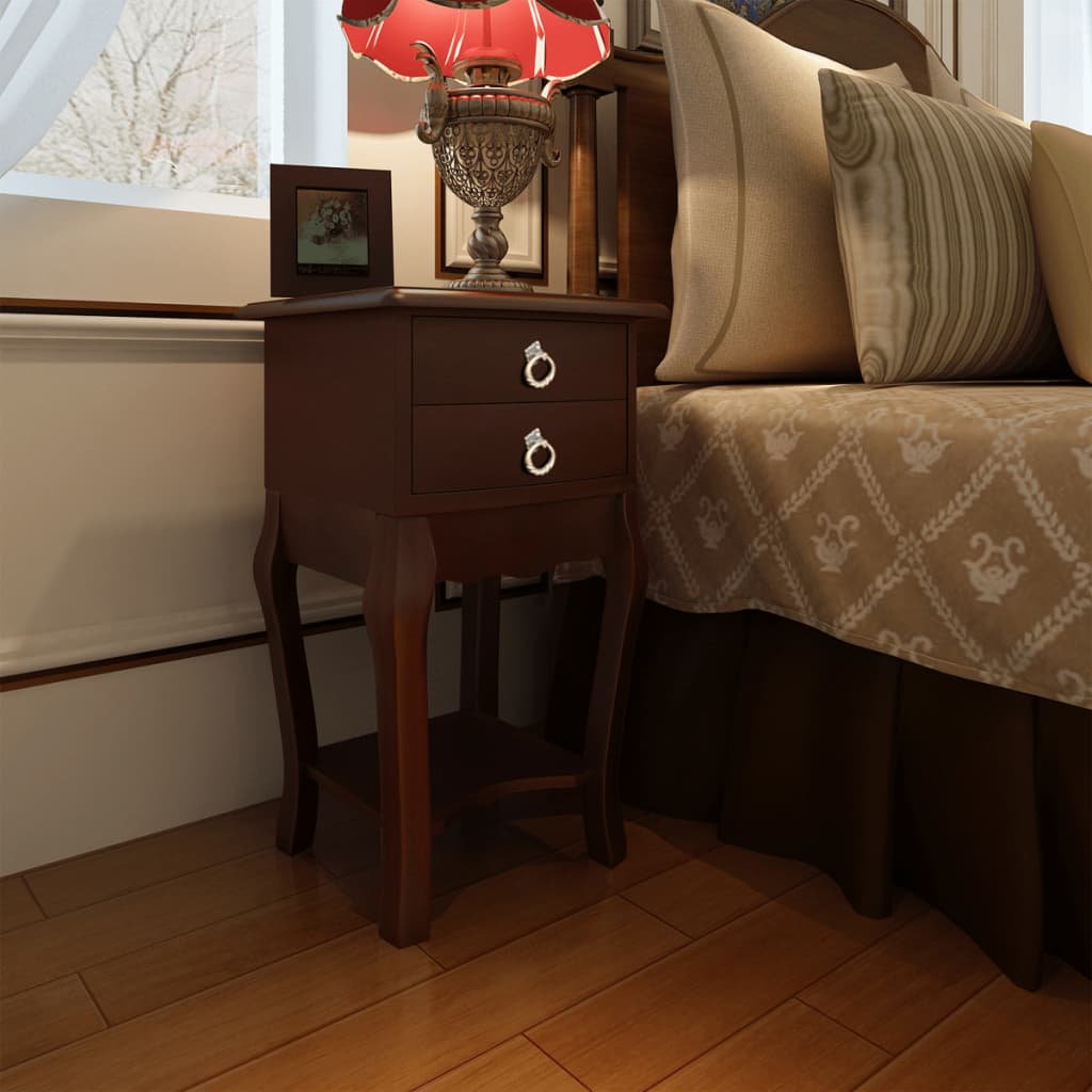  Sängbord med 2 lådor brun