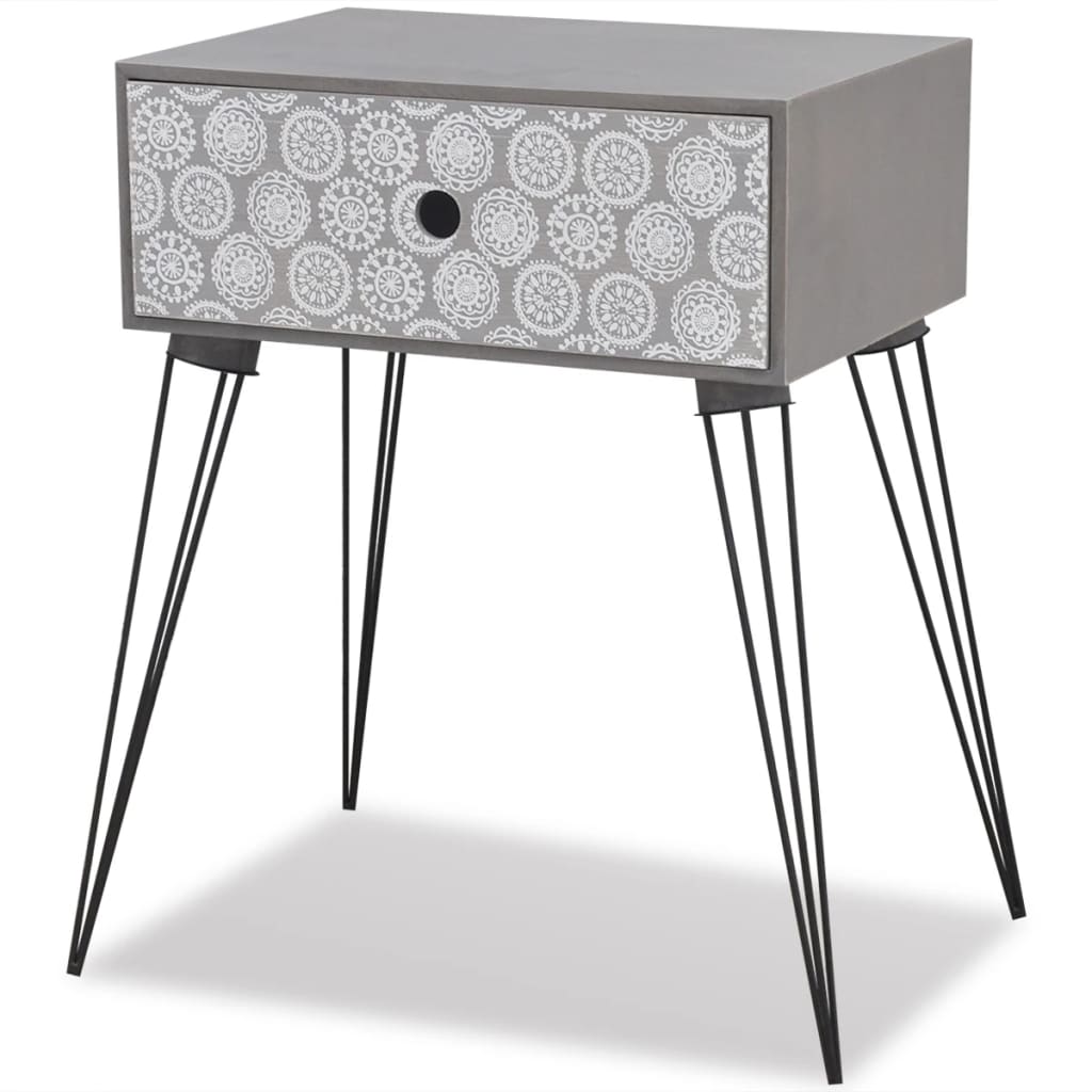  Sängbord med 1 låda rektangulär grå