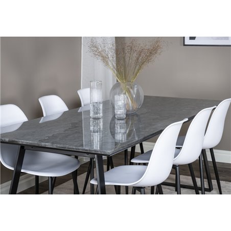 Estelle Dining Table 200*90*H76 - Black / Black, Polar Plastic Dining Chair - Black Legs / White Plastic_6