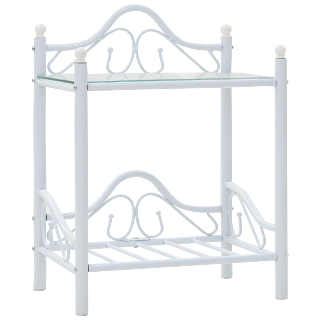  Sängbord 2 st stål och härdat glas 45x30,5x60 cm vit