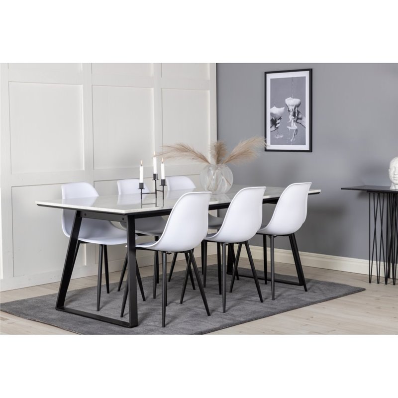 Estelle Dining Table 200*90*H76 - White / Black, Polar Plastic Dining Chair - Black Legs / White Plastic_6