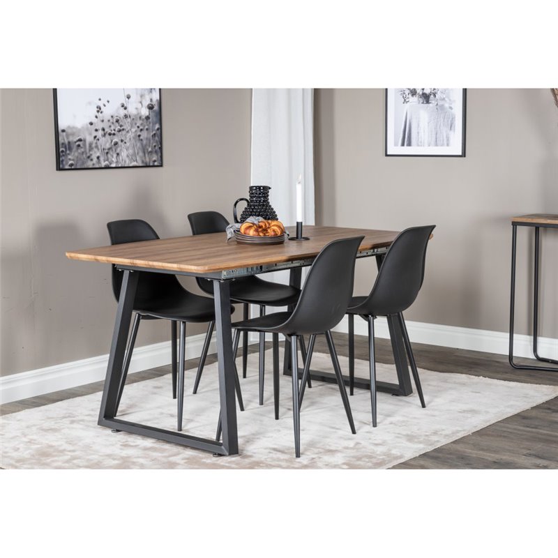 Inca Dining Table - 160/200*85*H75 - Oak / Black, Polar Plastic Dining Chair - Black Legs / Black Plastic_4