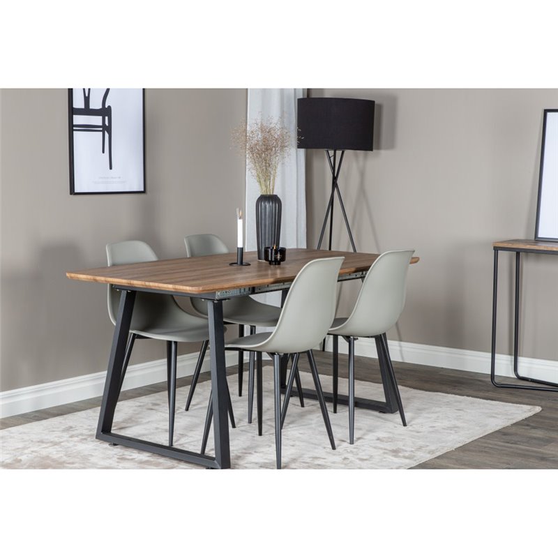 Inca Dining Table - 160/200*85*H75 - Oak / Black, Polar Plastic Dining Chair - Black Legs / Grey Plastic_4