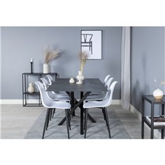 Ruokailuryhmä - Ruokapöytä Piazza 180x90 cm - Spray lasi / Stone-Look / Musta + 6 kpl Ruokapöydän tuoli Polar - Valkoinen / Must