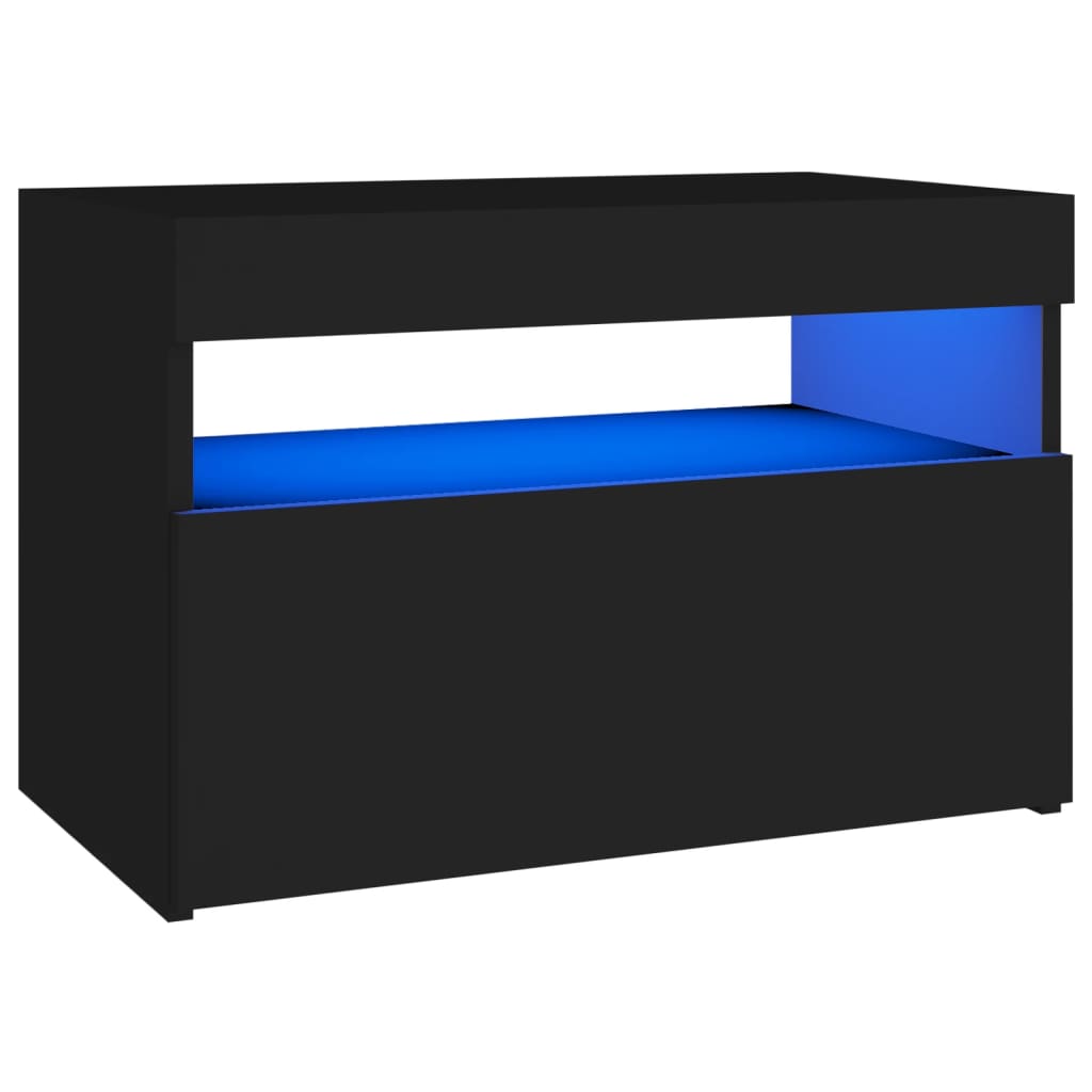  Sängbord med LED-belysning svart 60x35x40 cm spånskiva