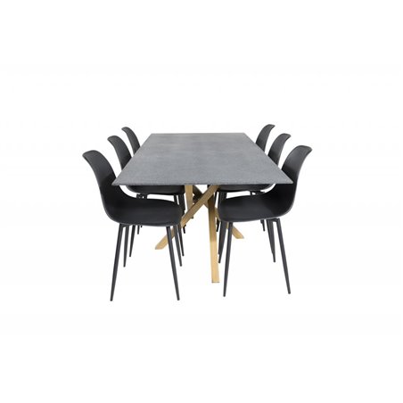 Piazza Dining Table - 180*90*75 - Spraystone / Oak, Polar Plastic Dining Chair - Black Legs / Black Plastic_6