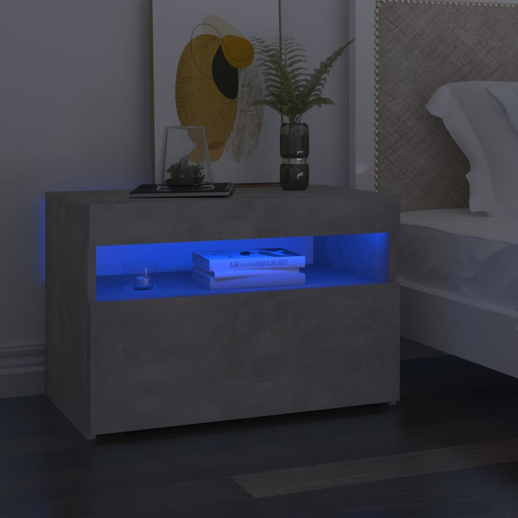  Sängbord med LED-belysning betonggrå 60x35x40 cm