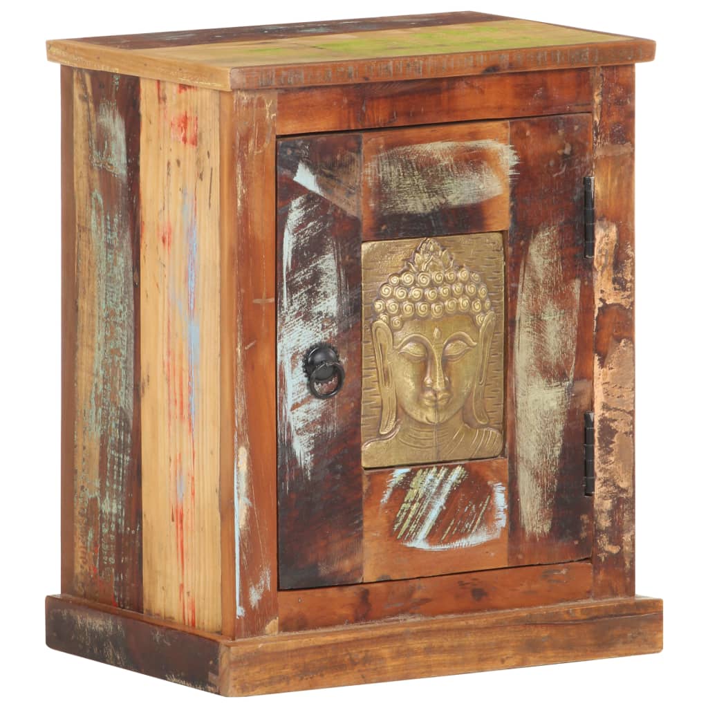  Nattduksbord med buddha-utsmyckning 40x30x50 cm återvunnet trä