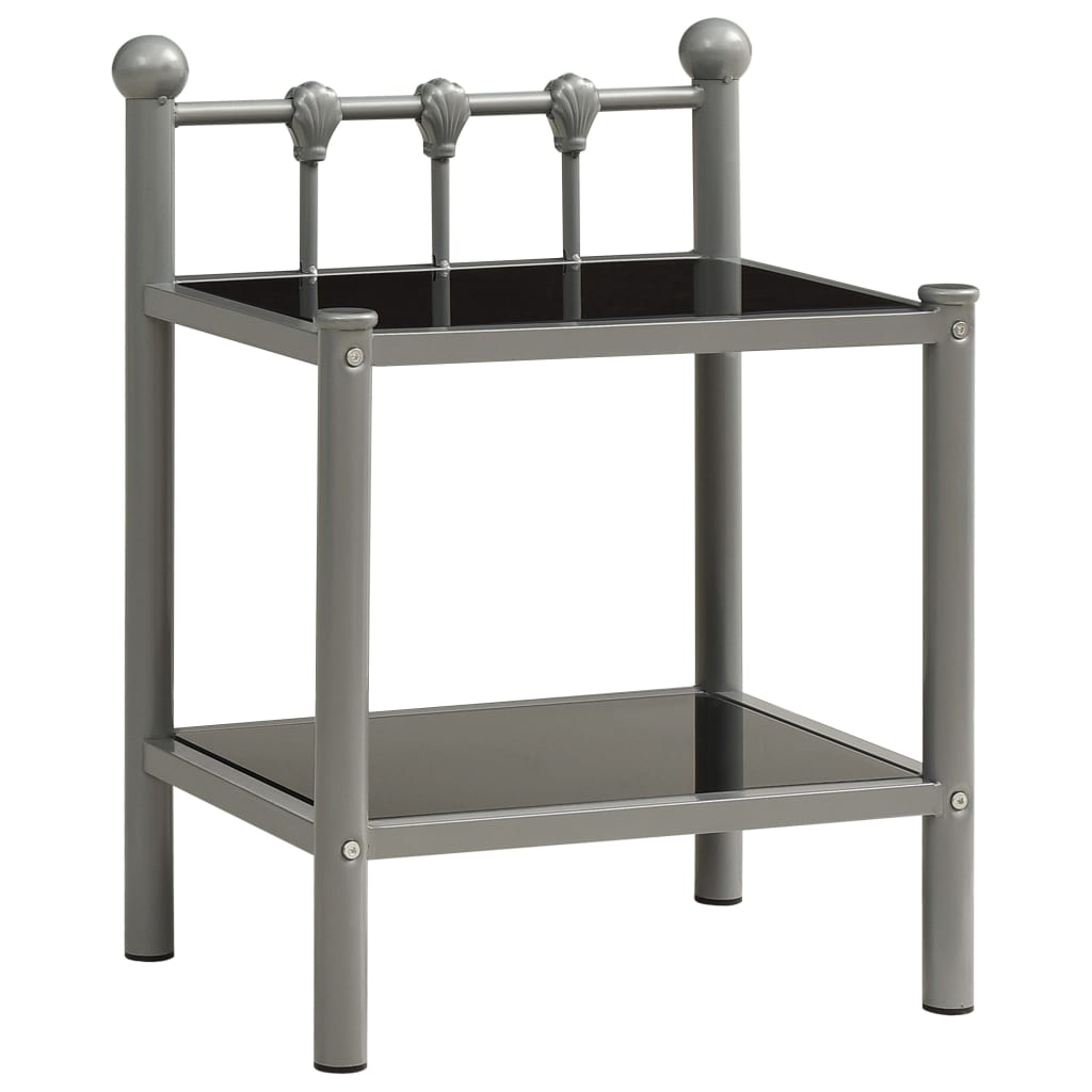  Sängbord grå och svart 45x34,5x60,5 cm metall och glas