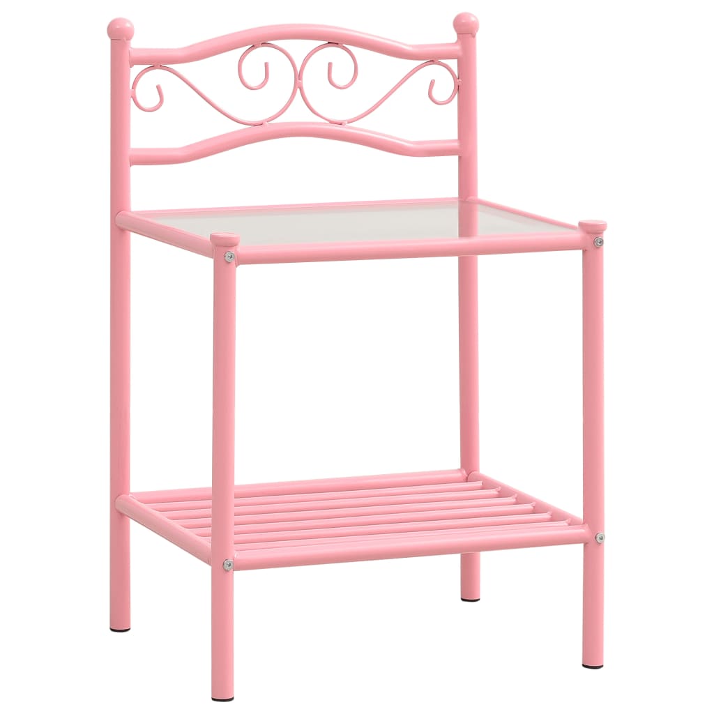  Sängbord rosa och transparent 43x33x65 cm metall och glas