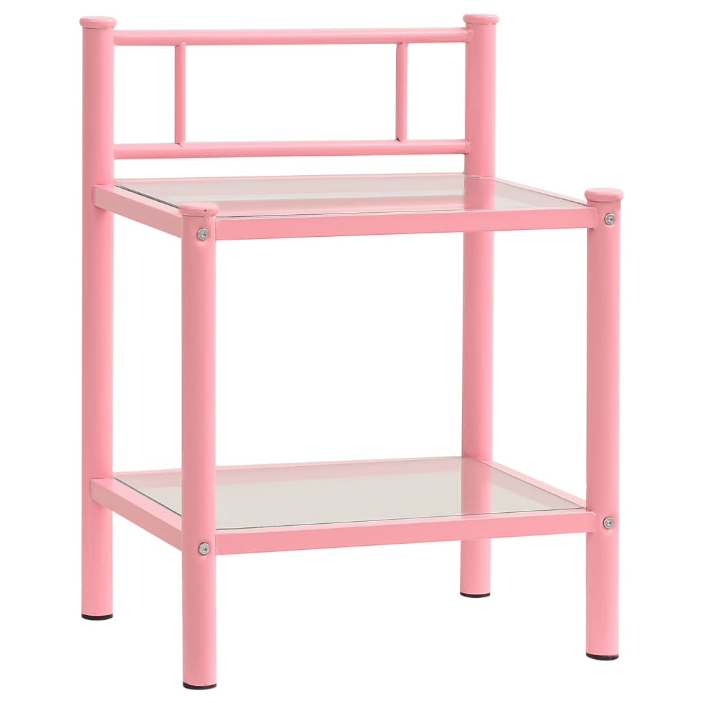  Sängbord 2 st rosa och transparent metall och glas
