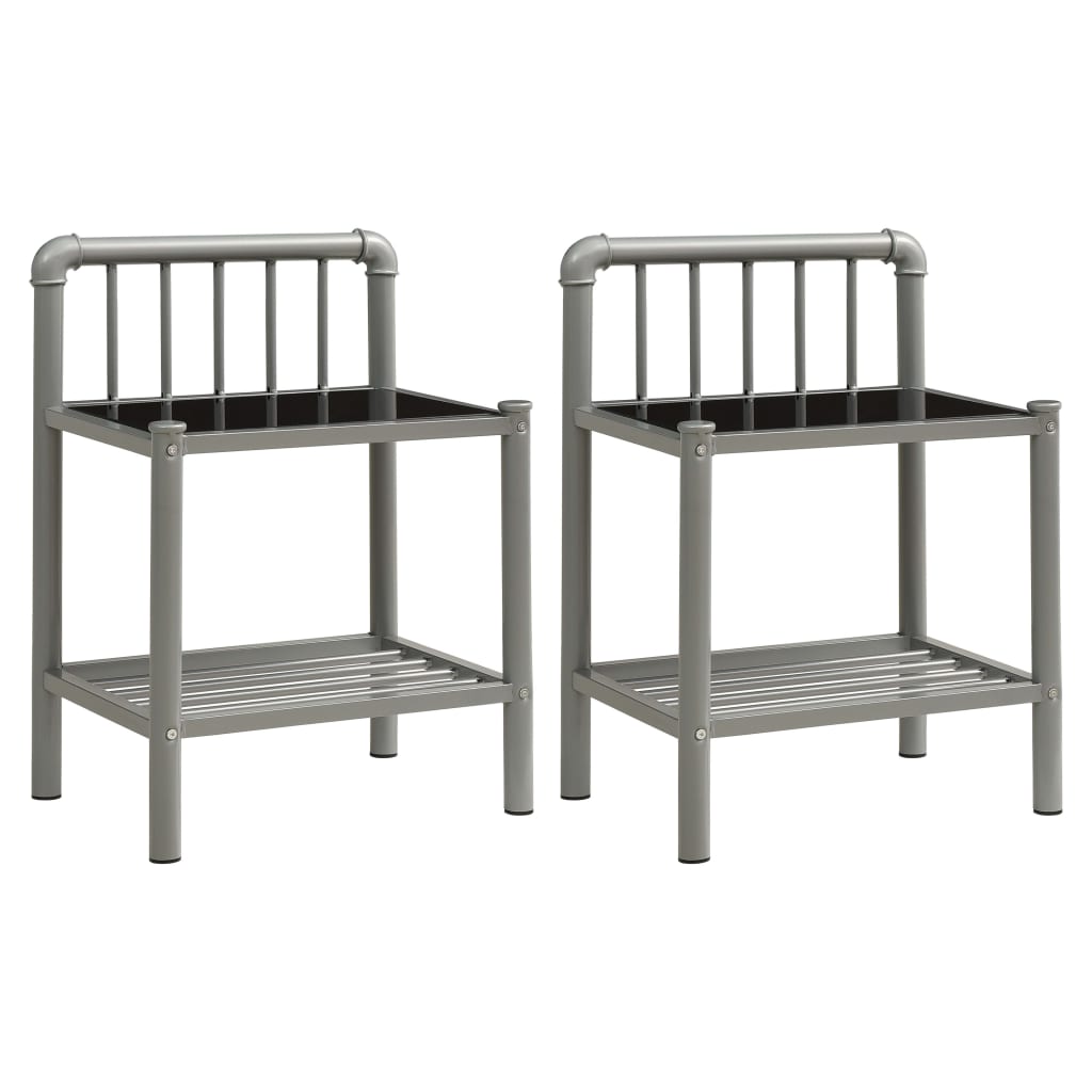  Nattduksbord 2 st grå och svart metall och glas