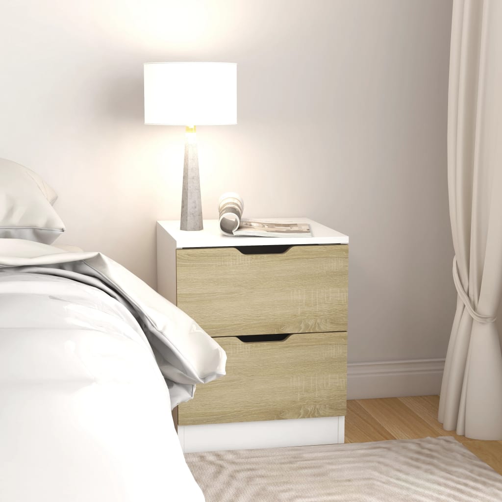  Sängbord vit och sonoma-ek 40x40x50 cm spånskiva