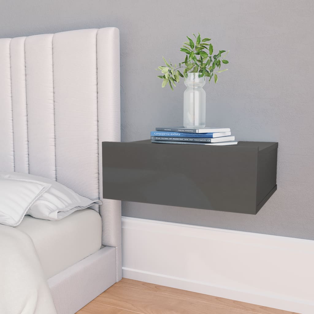  Svävande sängbord grå högglans 40x30x15 cm spånskiva
