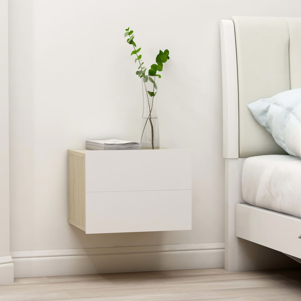  Sängbord 2 st vit och sonoma-ek 40x30x30 cm spånskiva