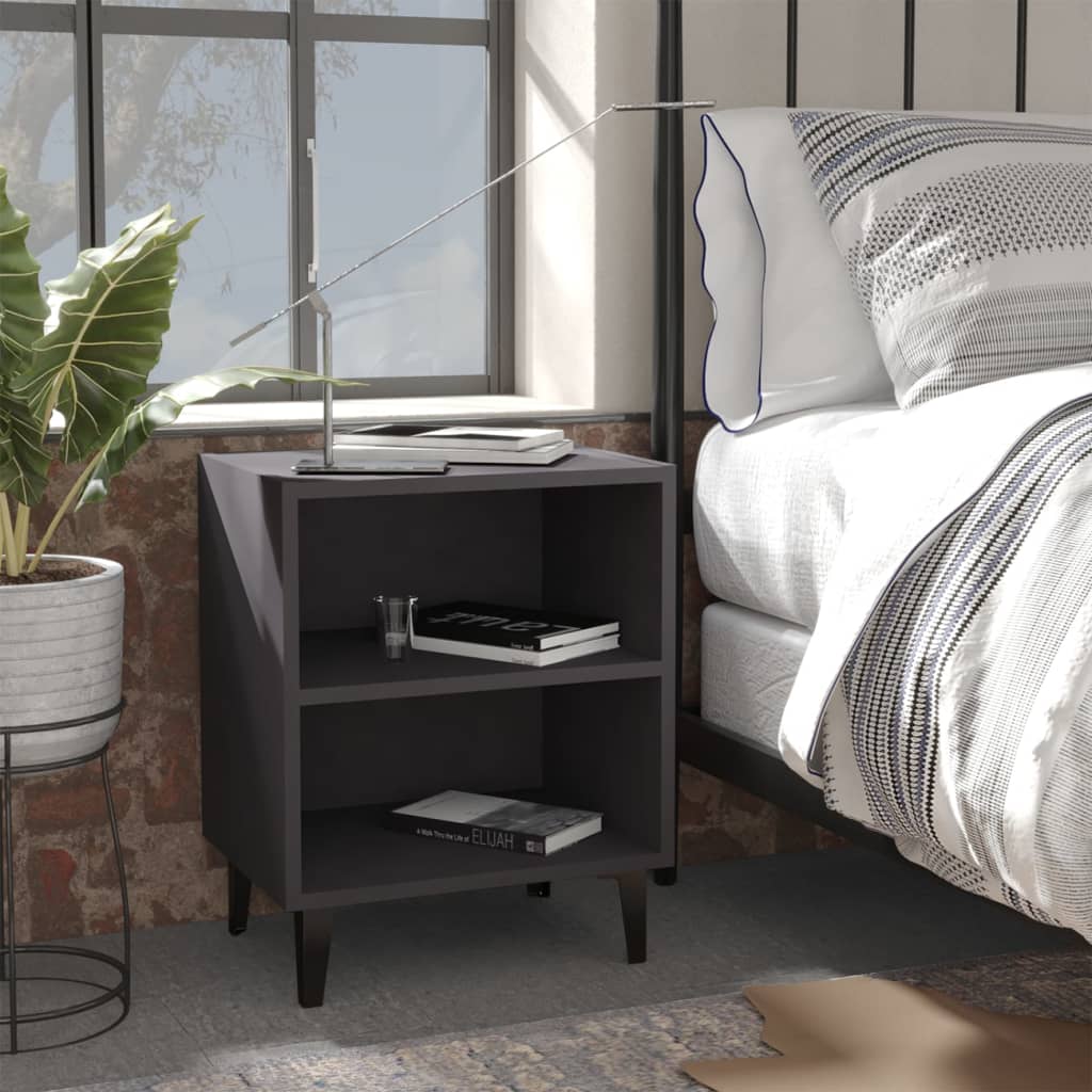  Sängbord med metallben grå 40x30x50 cm