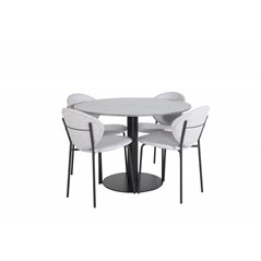 Estelle Round Dining Table ø106 H75 - Black / Black, Vault Dining Chair - Black Legs - Grey Fabric_4