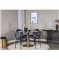 Estelle Round Dining Table ø106 H75 - Black / Brass, Vault Dining Chair - Black legs - Black Flower printed fabric_4