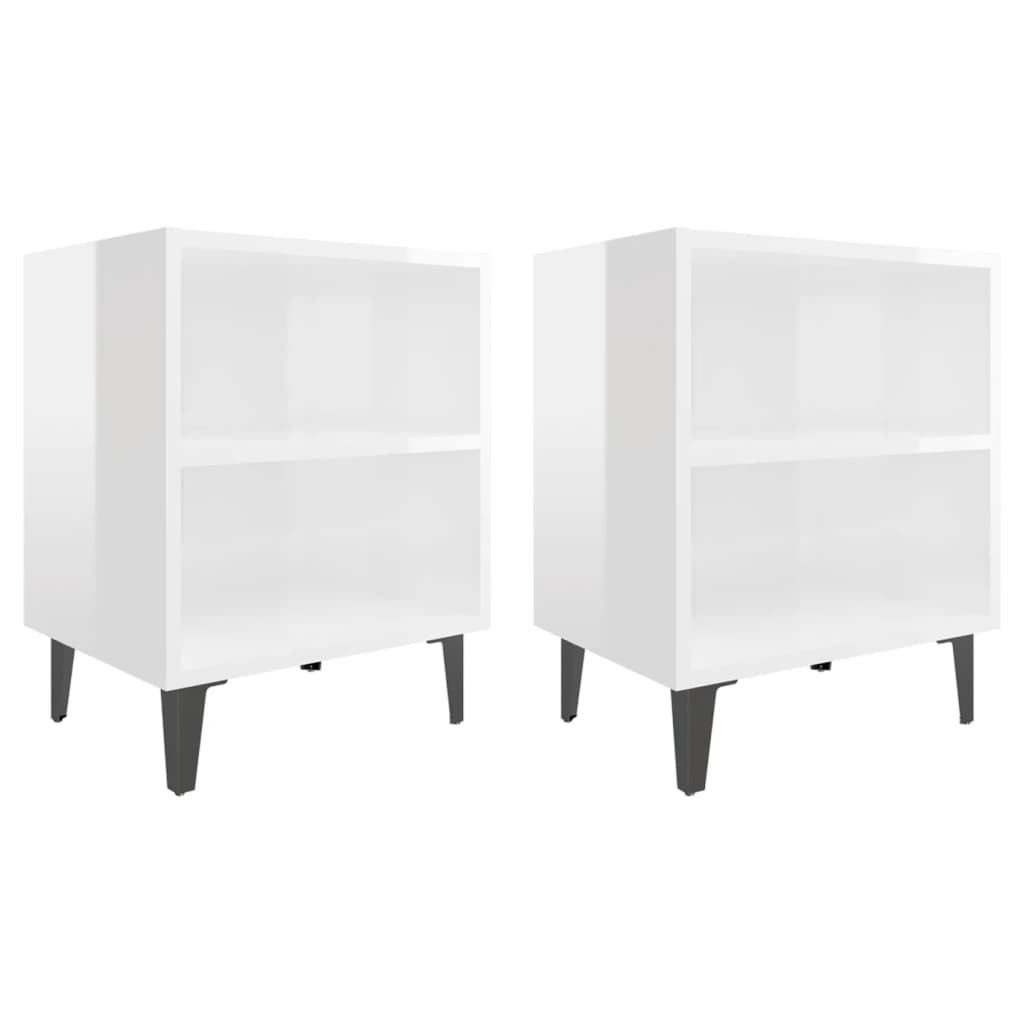  Sängbord med metallben 2 st vit högglans 40x30x50 cm