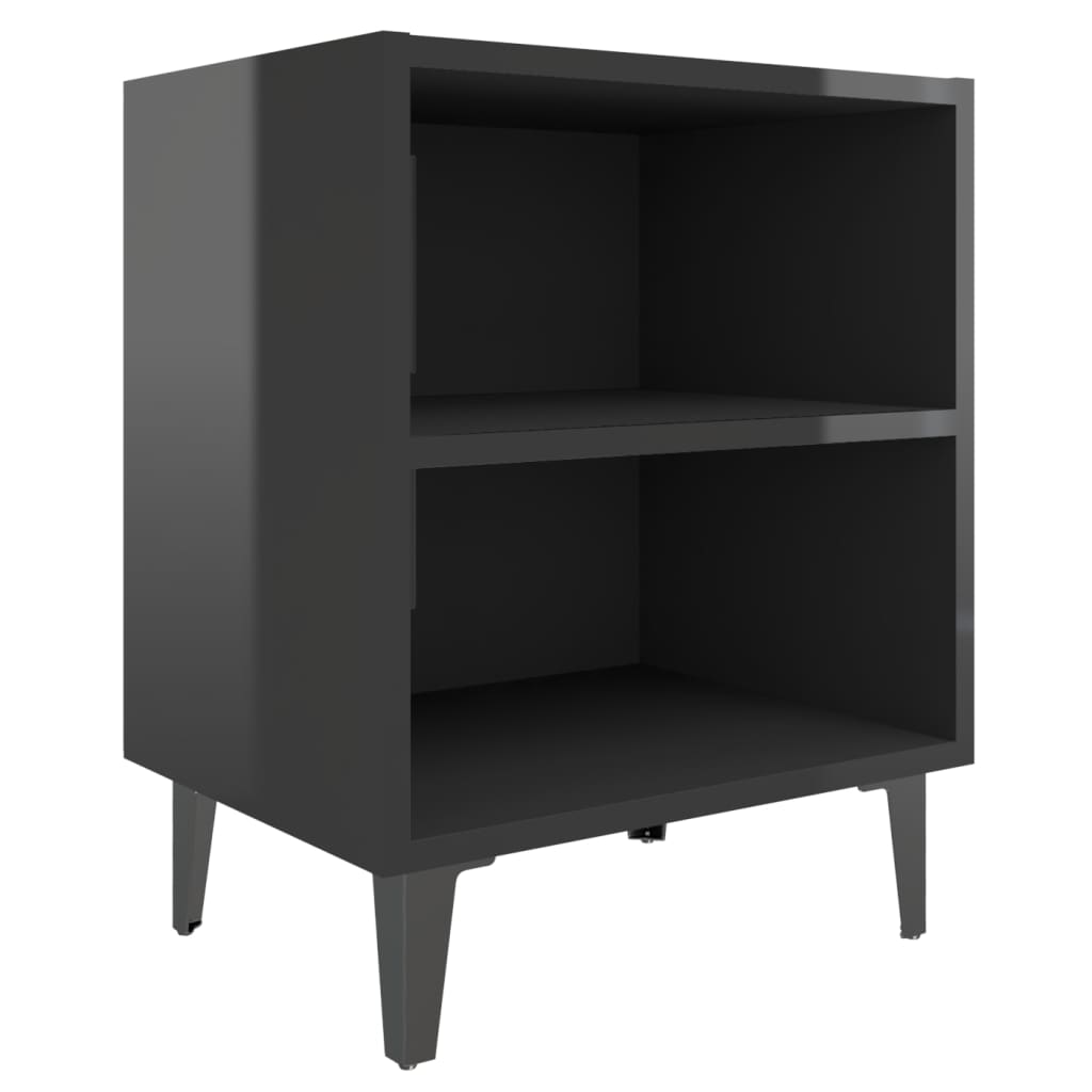  Sängbord med metallben svart högglans 40x30x50 cm