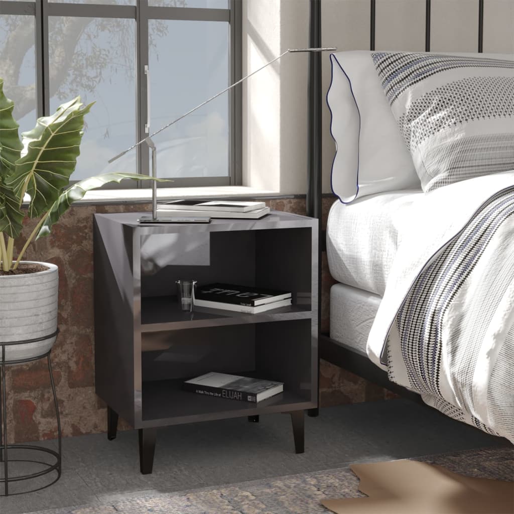  Sängbord med metallben 2 st grå högglans 40x30x50 cm