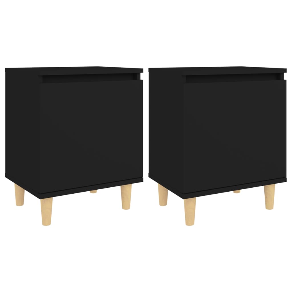  Sängbord med massiva ben 2 st svart 40x30x50 cm