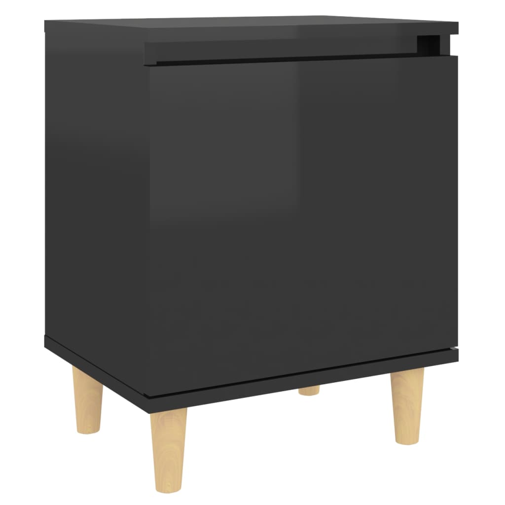  Sängbord med massiva ben svart högglans 40x30x50 cm
