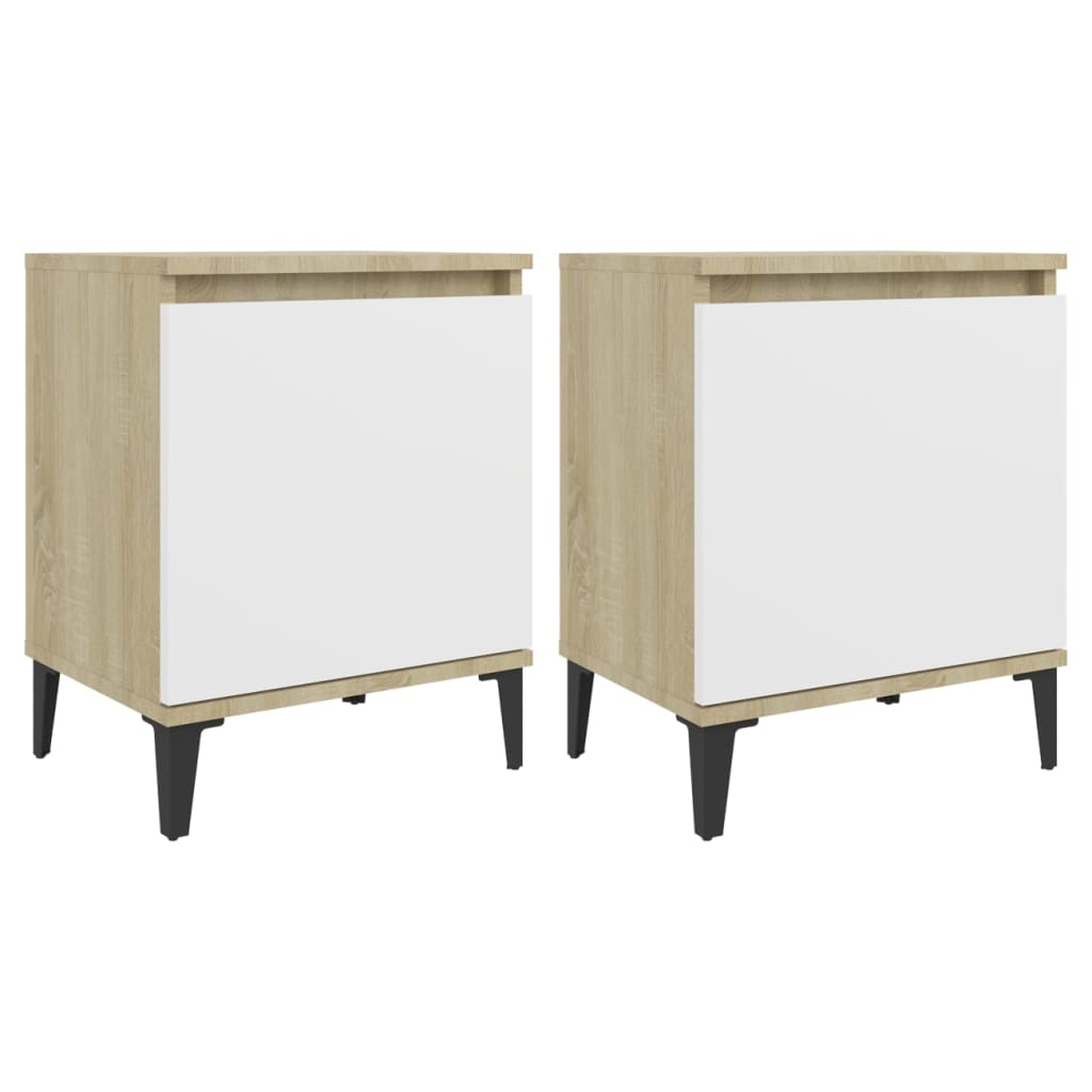  Sängbord med metallben 2 st sonoma-ek och vit 40x30x50 cm
