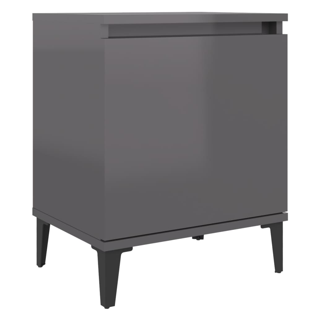  Sängbord med metallben grå högglans 40x30x50 cm