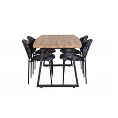 Inca Dining Table - 160/200*85*H75 - Oak / Black, Vault Dining Chair - Black legs - Black Flower printed fabric_4