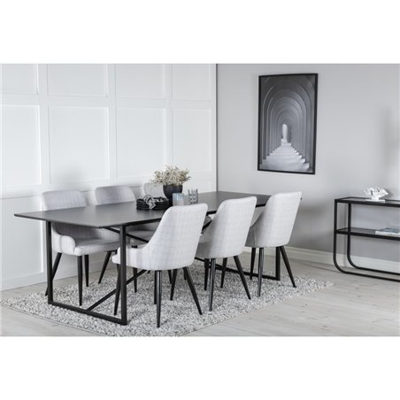 Palace Dining Table - 240*100*H75 - Black / Black, Plaza Dining chair - Black legs - Light Grey Fabric_6