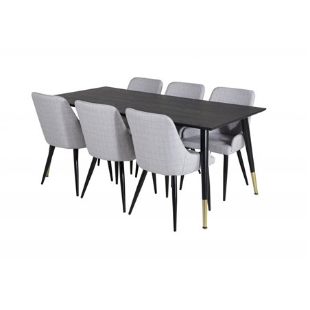 Dipp Dining Table - 180*90cm - Black / Black Brass, Plaza Dining chair - Black legs - Light Grey Fabric_6