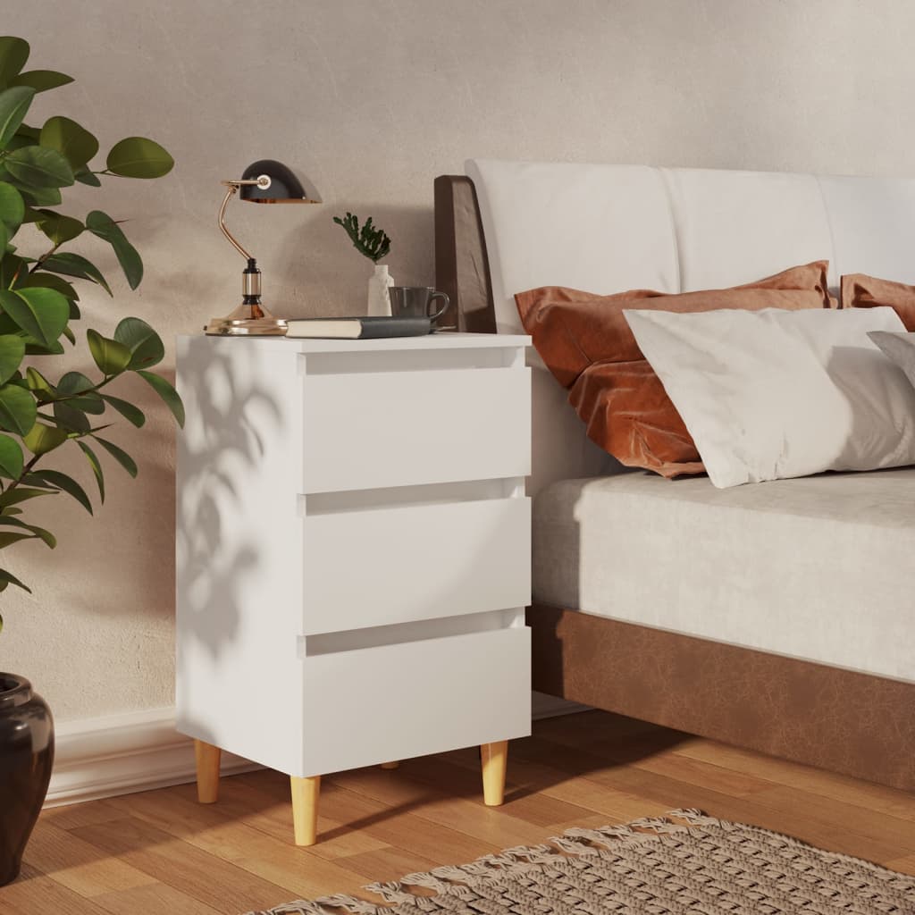  Sängbord med ben i massivt trä vit 40x35x69 cm