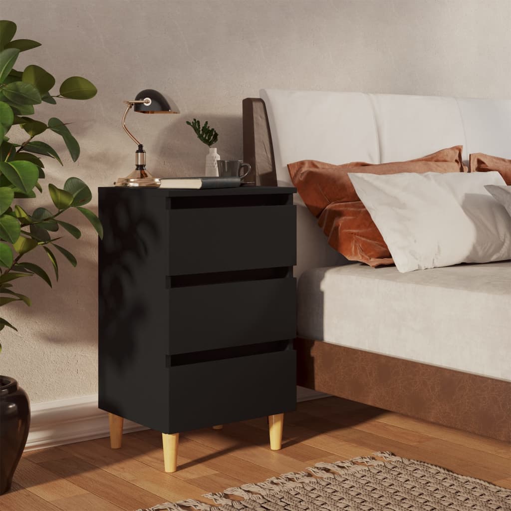 Sängbord med ben i massivt trä svart 40x35x69 cm