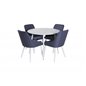 Plaza Round Table 100 cm - White top / White Legs, Plaza Dining Chair - White Legs - Blue Fabric_4