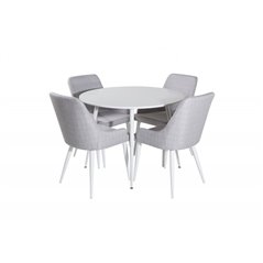 Plaza Round Table 100 cm - White top / White Legs, Plaza Dining chair - White legs - Light Grey Fabric_4