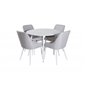 Plaza Round Table 100 cm - White top / White Legs, Plaza Dining chair - White legs - Light  Grey Fabric_4