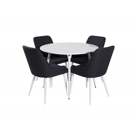 Plaza Round Table 100 cm - White top / White Legs, Plaza Dining Chair - White Legs - Black Fabric_4