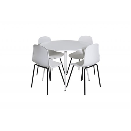 Plaza Round Table 100 cm - White top / White Legs, Arctic Dining Chair - Black Legs - White Plastic_4