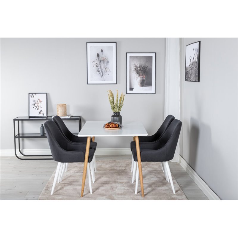 Polar Dining Table - 120*75*H75 - White / Oak, Plaza Dining Chair - White Legs - Black Fabric_4