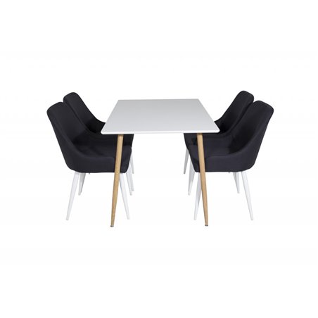 Polar Dining Table - 120*75*H75 - White / Oak, Plaza Dining Chair - White Legs - Black Fabric_4