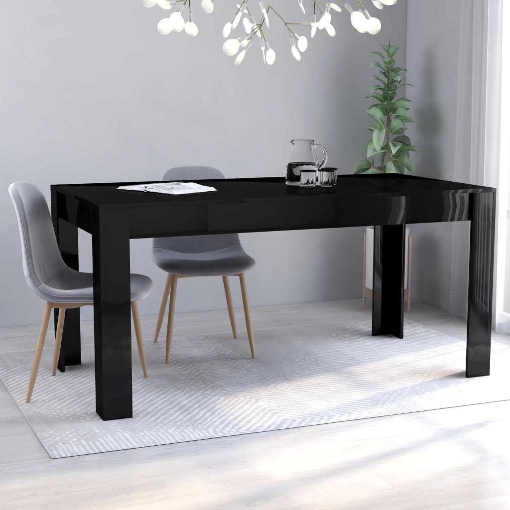  Matbord svart högglans 160x80x76 cm spånskiva