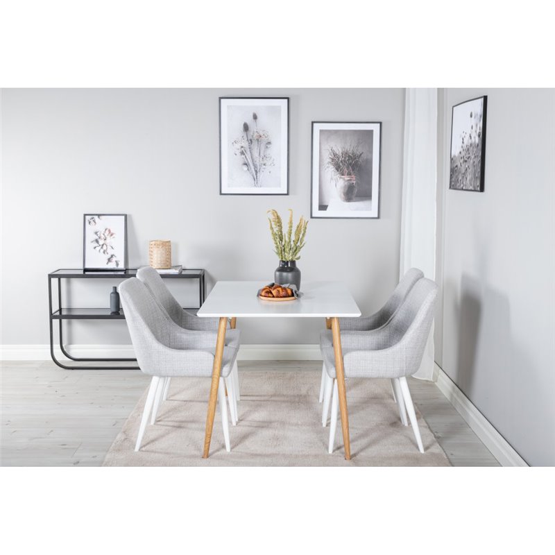 Polar Dining Table - 120*75*H75 - White / Oak, Plaza Dining chair - White legs - Light Grey Fabric_4