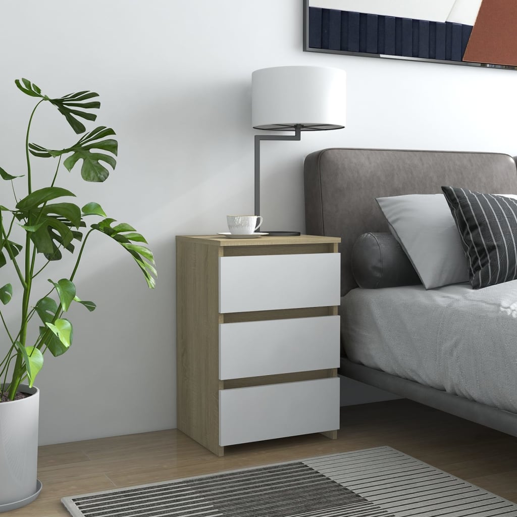  Sängbord vit och sonoma-ek 40x35x62,5 cm spånskiva