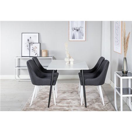 Polar Dining Table - 120*75*H75 - White / Black, Plaza Dining Chair - White Legs - Black Fabric_4