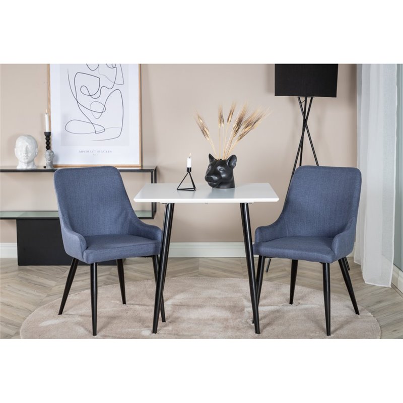 Polar dining table 75*75cm - White / black legs, Plaza Dining Chair - Black Legs - Blue Fabric_2