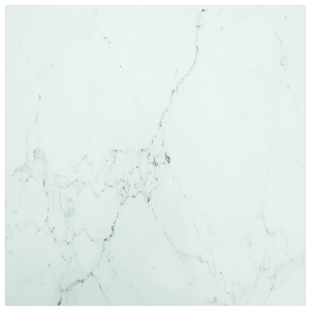  Bordsskiva vit 70x70 cm 6 mm härdat glas med marmortextur