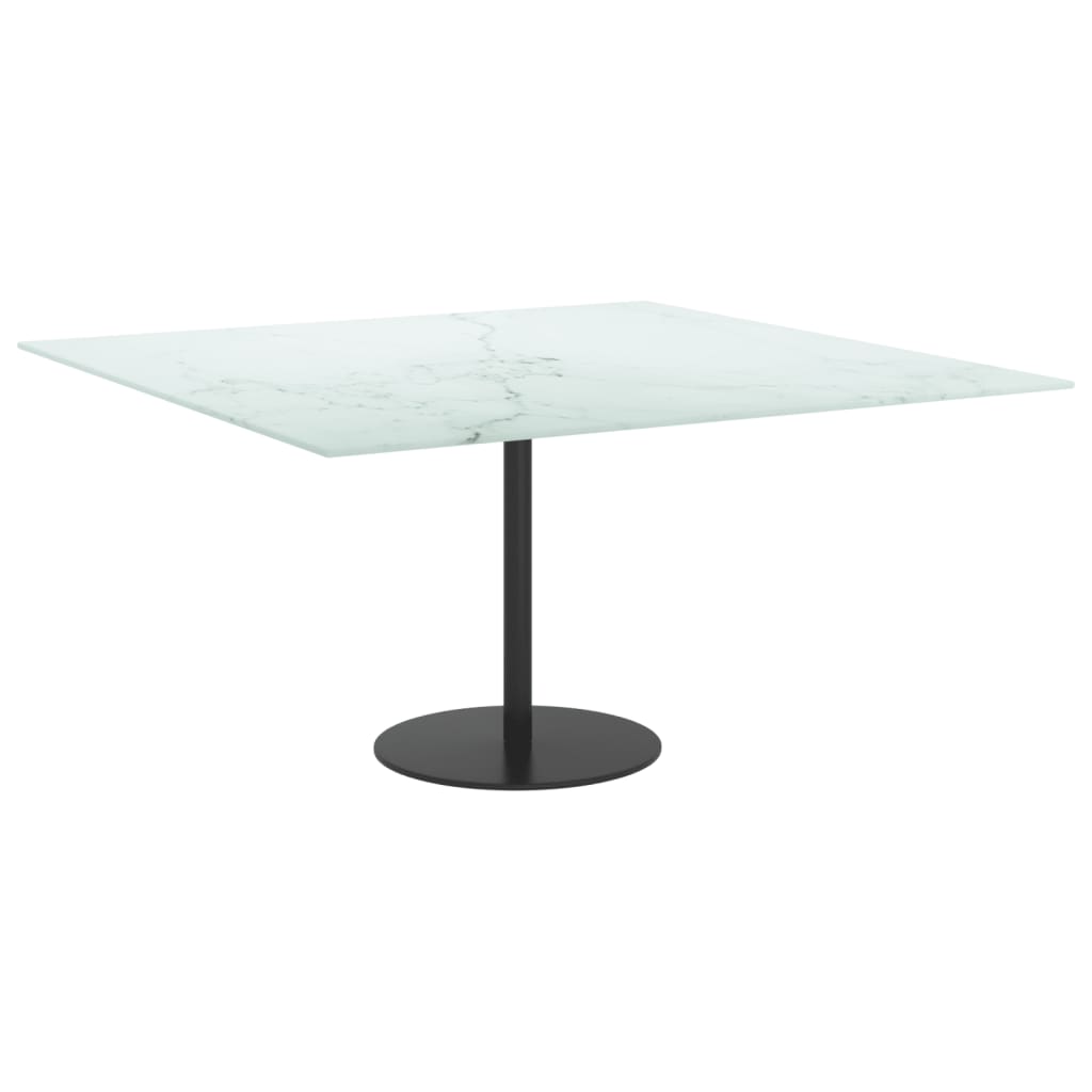  Bordsskiva vit 80x80 cm 6 mm härdat glas med marmortextur