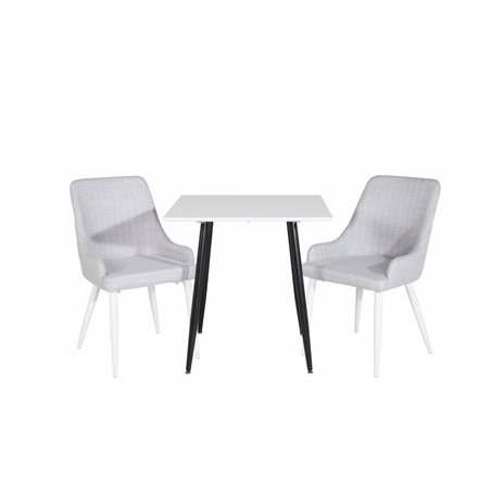 Polar dining table 75*75cm - White / black legs, Plaza Dining chair - White legs - Light Grey Fabric_2